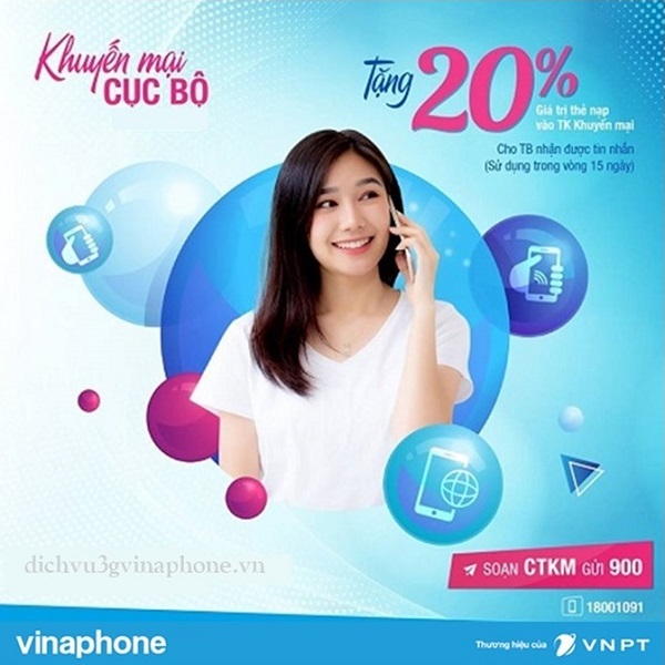 Vinaphone khuyến mãi tặng 20% giá trị thẻ nạp ngày 30/3/2021