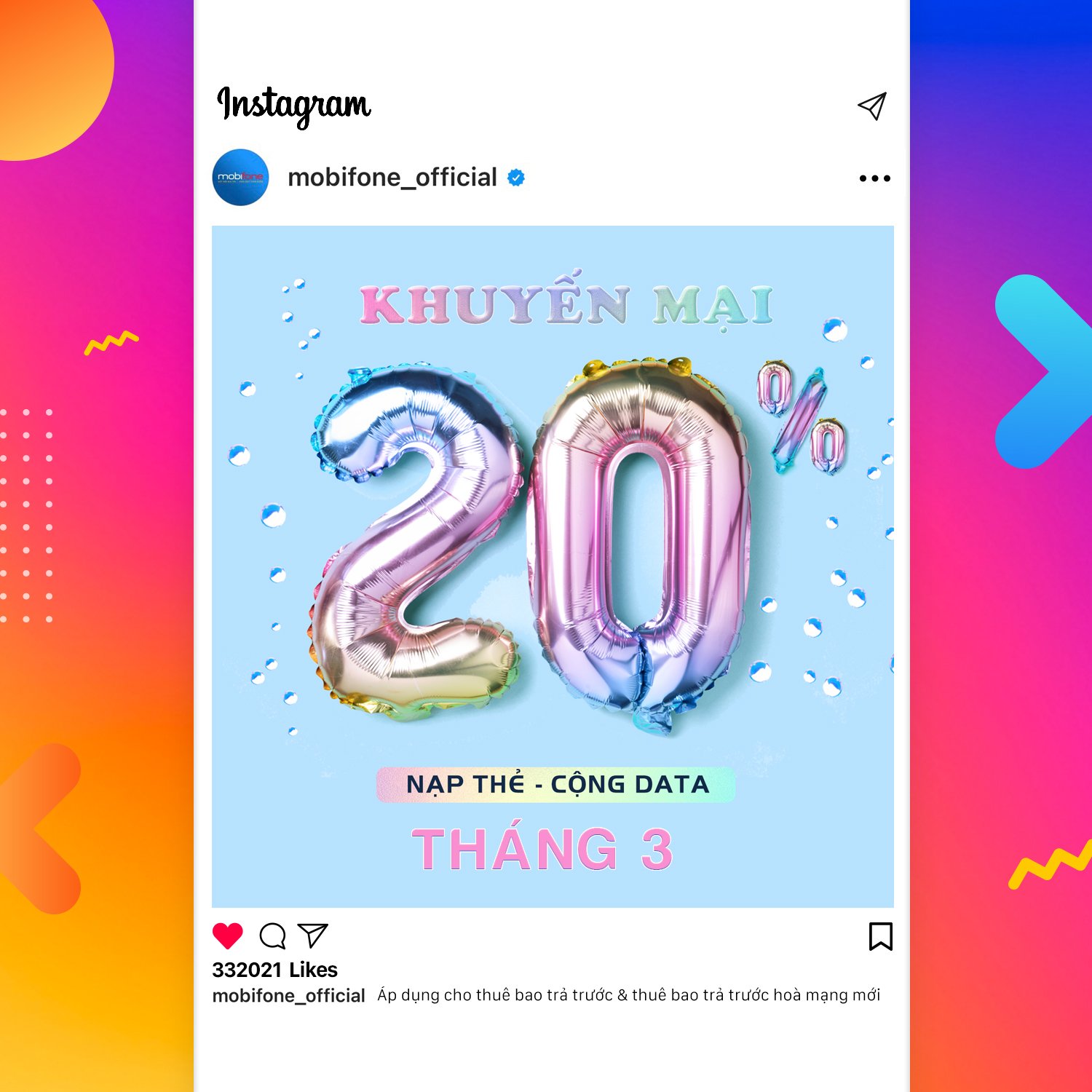 Khuyến mại 20% và tặng data cho khách hàng nạp thẻ tháng 3